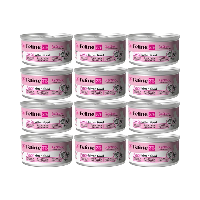 کنسرو غذای گربه نابالغ فیلاین 75 مدل Kitten پته طعم مرغ و ماهی وزن 900 گرم بسته 12 عددی