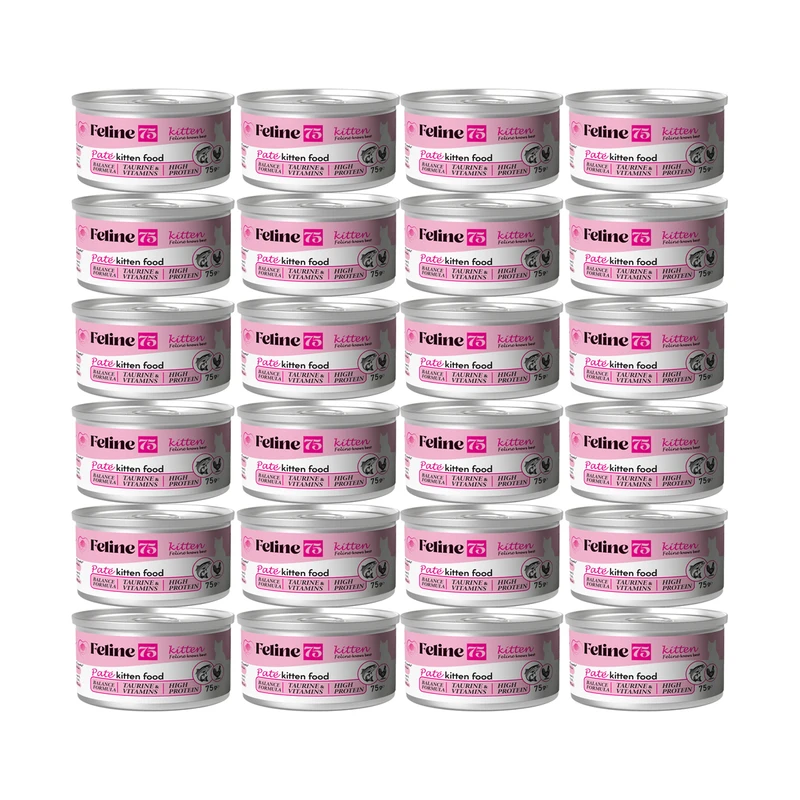 کنسرو غذای گربه نابالغ فیلاین 75 مدل Kitten پته طعم مرغ و ماهی وزن 1800 گرم بسته 24 عددی