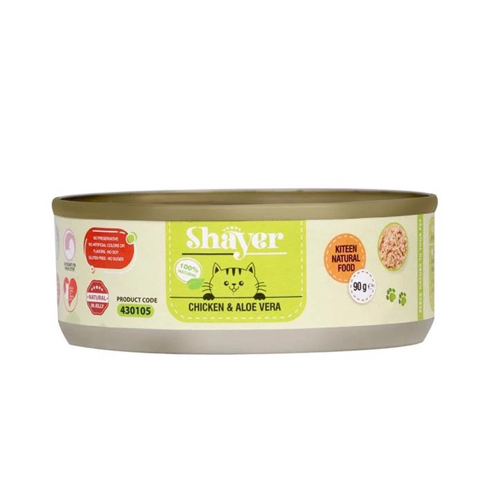 کنسرو غذای گربه شایر مدل Chicken&AloeVera وزن 90 گرم بسته 12 عددی